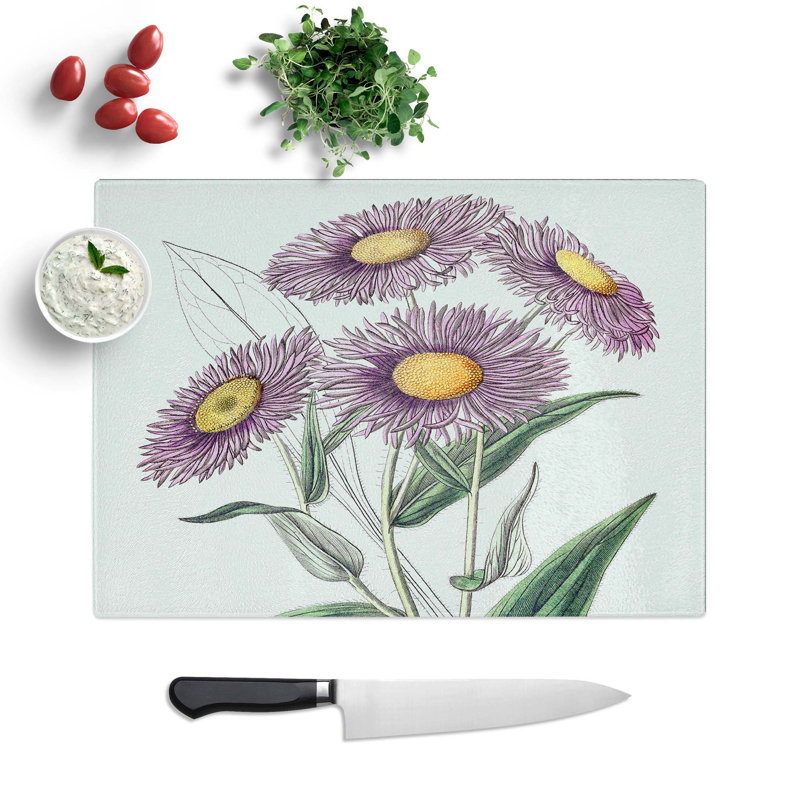 Tempered Glass Daisy Flowers Chopping Board, 28.5 cm W x 20 cm L