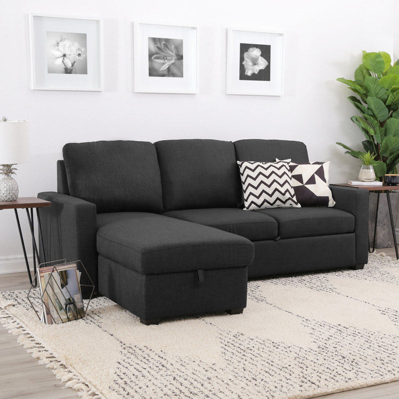 Maumelle Pull-Out Sleeper Sectional, Dark Gray Polyester