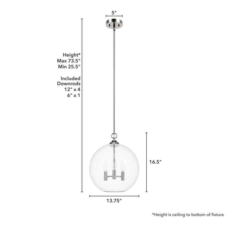 High Oaks 3 Light Globe Pendant, Brushed Nickel