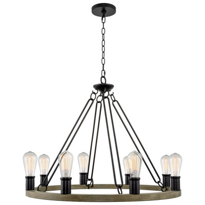 29" 8-Light Large Rustic Farmhouse Wagon Wheel Chandelier, Round Kitchen Island Light, Smoked Birch Finish