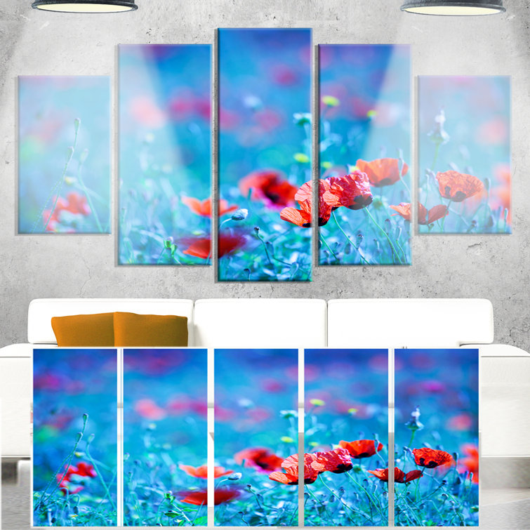 DesignArt Poppy Flowers Field At Night On Canvas 5 Pieces Print ...