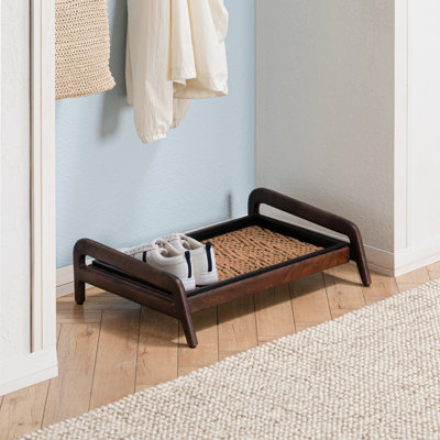 Premium Solid Wood Boot Tray Stand with Natural Coir Mat - Entryway & Mudroom Shoe Organizer