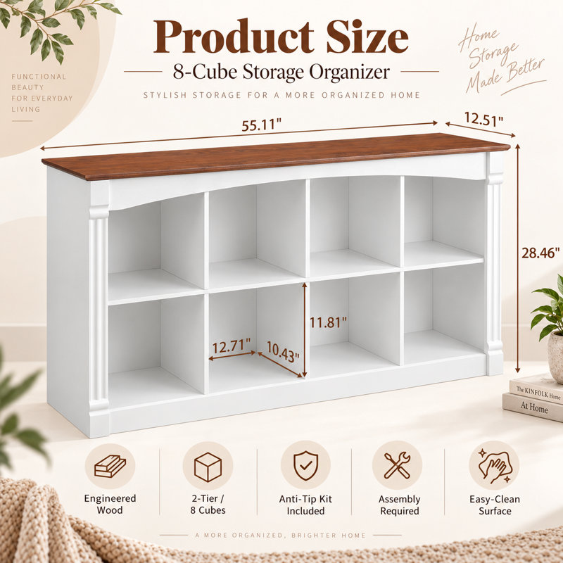 Organisateur de rangement Manis à 8 cubes avec moulures décoratives et accents de garniture arquée