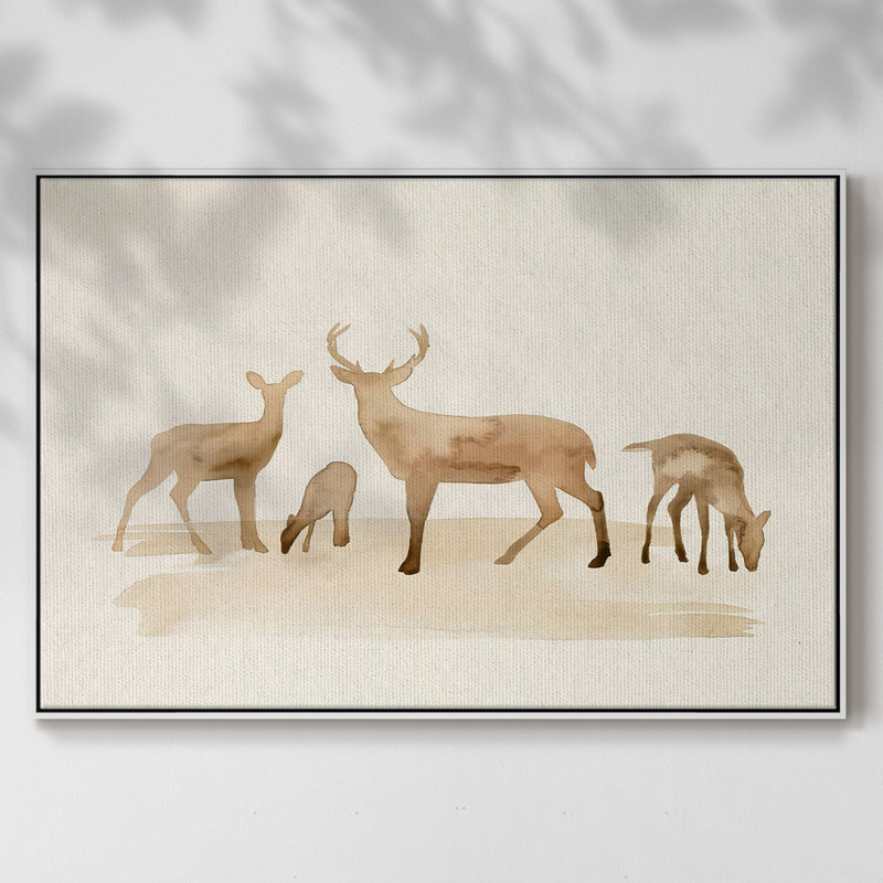 Whitetail Herd I, peinture sur toile encadrée, Cadre blanc, H 25 po x l 37 po x P 2 po
