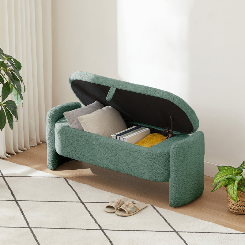 Ottoman Oval Storage Bench 3D Fabric Bench With Large Storage Space, Green