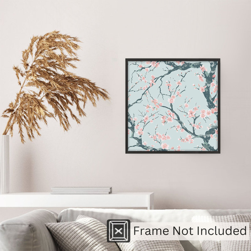 «Botanical Sakura Cherry Blossom Tree V», reproduction d'art asiatique sans cadre, H 12 po x l 12 po