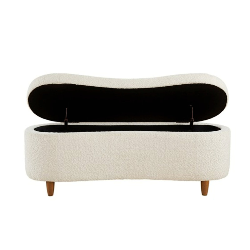Banc de rangement avec dessus rabattable et pieds en bois massif, Crème, crème