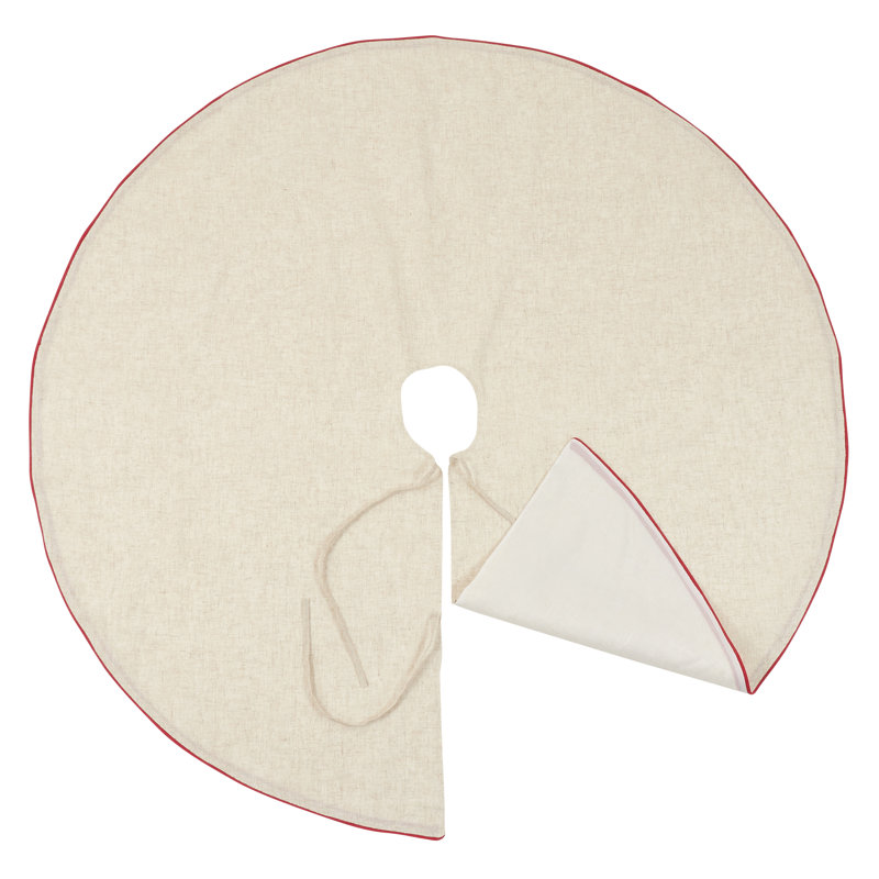 Toscana Beige and Red Linen Christmas Tree Skirt
