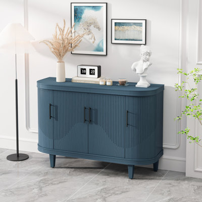 Modern Curved Sideboard 47.2-Inch Decorative Storage Cabinet Wooden Console Table Coffee Bar Cabinet With 4 Doors And Adjustable Interior Shelves