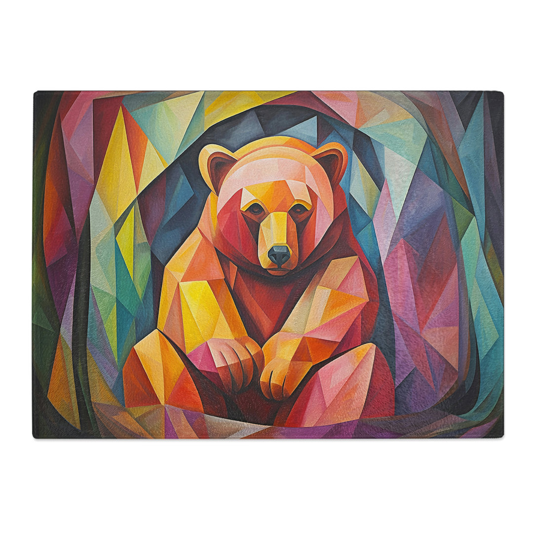 Bear Cubism  Glass Chopping Board
