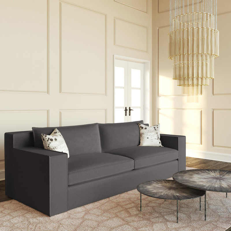 Canapé Mulberry, H 33 po x l 108 po x p 40 po, Lin graphite carré, Brun foncé