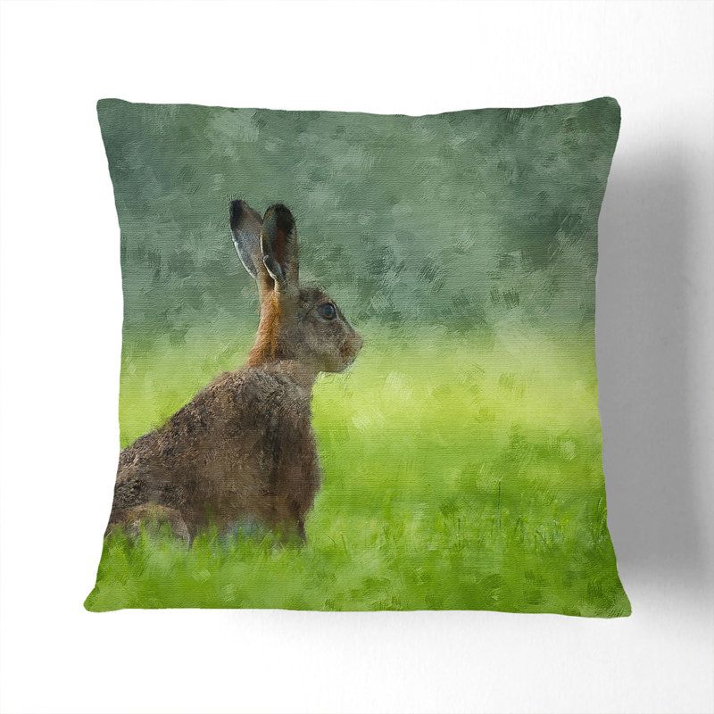 Lone Hare Painting Cushion with Filling, 40cm H x 40cm W x 15cm D