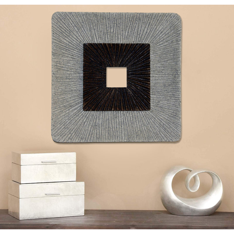 Square Wall Décor, 14" H x 14" W x 2" D, Brown and Gray