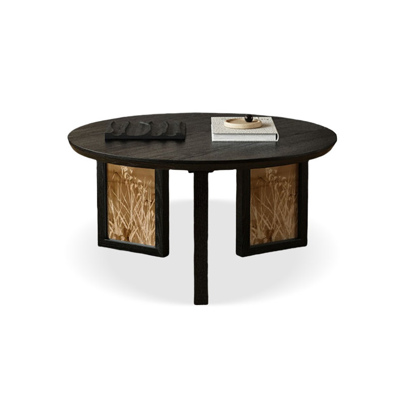 31.5" Black Solid Wood Round Coffee Table