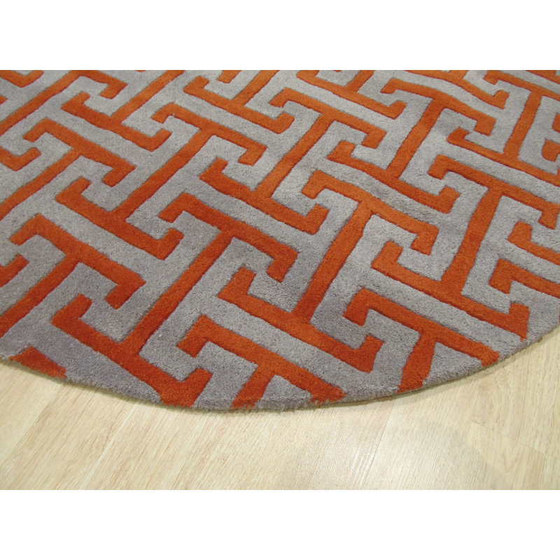 Tapis gris confortable en laine touffeté à la main Celia, Rond 6 pi