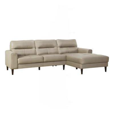 Modern Living Room 2-Piece Sectional Sofa Chaise Top Grain Leather Upholstered Solid Wood Furniture