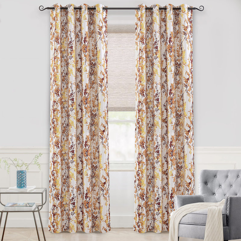 Aalayjah Abstract Floral Blossom Ink Painting Room Darkening Thermal Insulated Grommet Unlined Window Curtains 