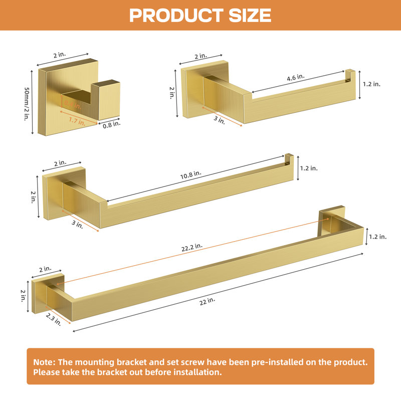 5-Piece Bath Hardware Set, Brushed Gold