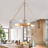 Hanshelmut 4 - Light Modern Shaded Drum Chandelier with Texture Glass