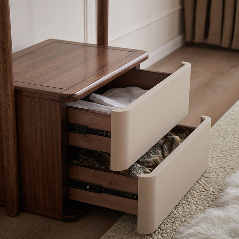 Black Walnut Coat Rack Dual Drawers, Griege