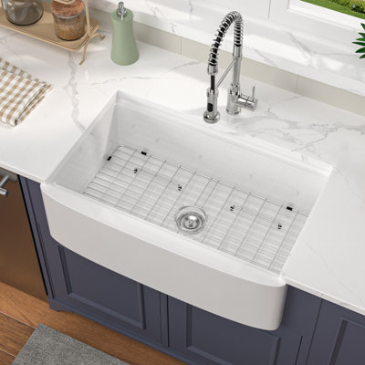 33" Lx21W"x10H" Rectangular Ceramic Farmhouse Sink Single Basin Workstation Kitchen Sink with Accessories