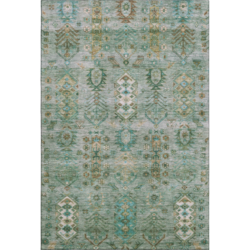 Premium Machine Washable Mayfield AMF2047 Global Rug, Sage, 5' x 7'6"
