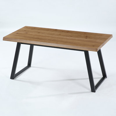 63" Solid Wood Rectangular Dining Table with Double Pedestal Metal Legs