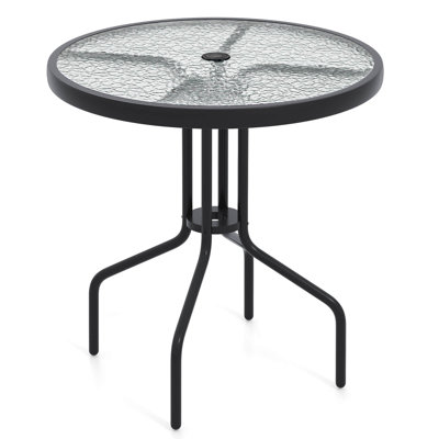 27.5" Patio Bistro Table With Tempered Glass Tabletop 1.57" Umbrella Hole by Ebern Designs