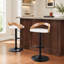 Tabouret de bar réglable avec pivot en métal noir, bois de zèbre et similicuir blanc avec repose-pieds arrondi en T - ensemble de 3-103063213-103063222