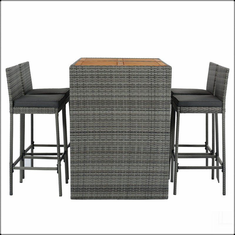 5-pieces Outdoor Patio Wicker Bar Set, Bar Height Chairs With Non-Slip Feet And Fixed Rope