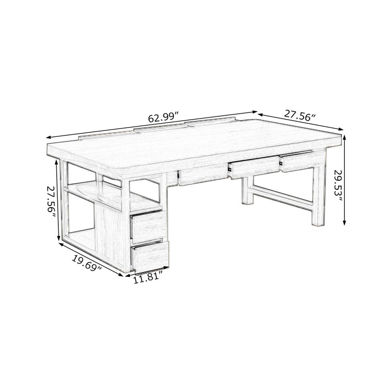 Bureaux rectangulaires en bois massif Burlywood, H 29,53 po x l 62,99 po x P 27,56 po
