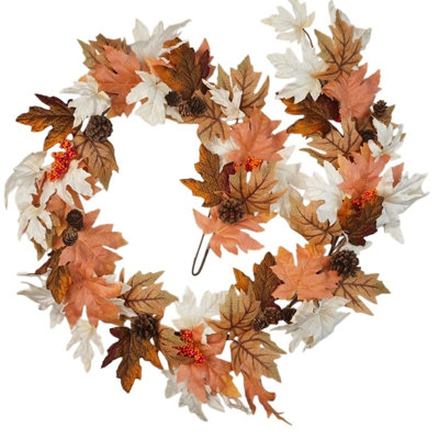 Guirlande de feuilles d'érable artificielles 5,9 pi avec pommes de pin et baies, vignes de l'Action de grâce pour la décoration intérieure