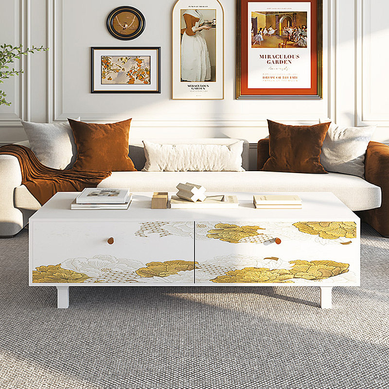 Table basse avec rangement peint français rétro, Blanc