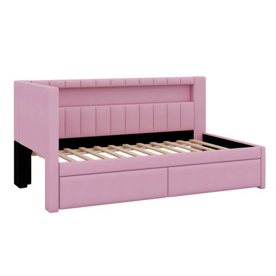 Upholstered Twin Size Daybed With LED And Storage Drawers