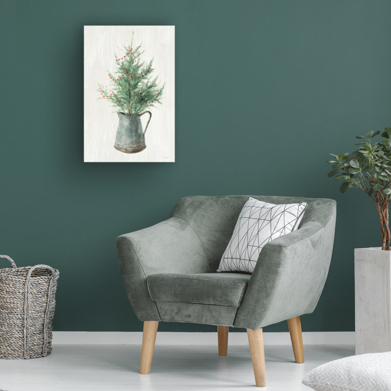 White and Green Christmas Tree Canvas Art in Wooden Frame