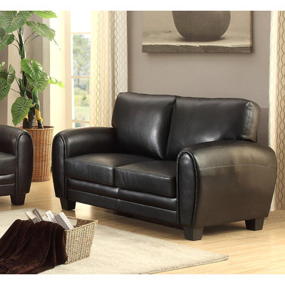 Modern Living Room Furniture 1Pc Loveseat Black Faux Leather Covering Retro Styling Furniture