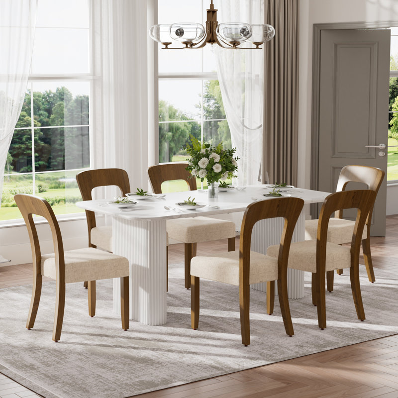Ensemble de salle à manger rectangulaire à double piédestal avec chaise en chenille, Marron foncé, 7