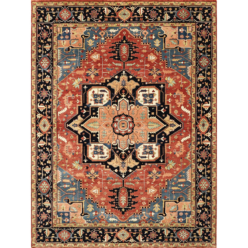 High-Quality Hand-Knotted Red And Blue Area Rug, Rectangle 8' x 10'
