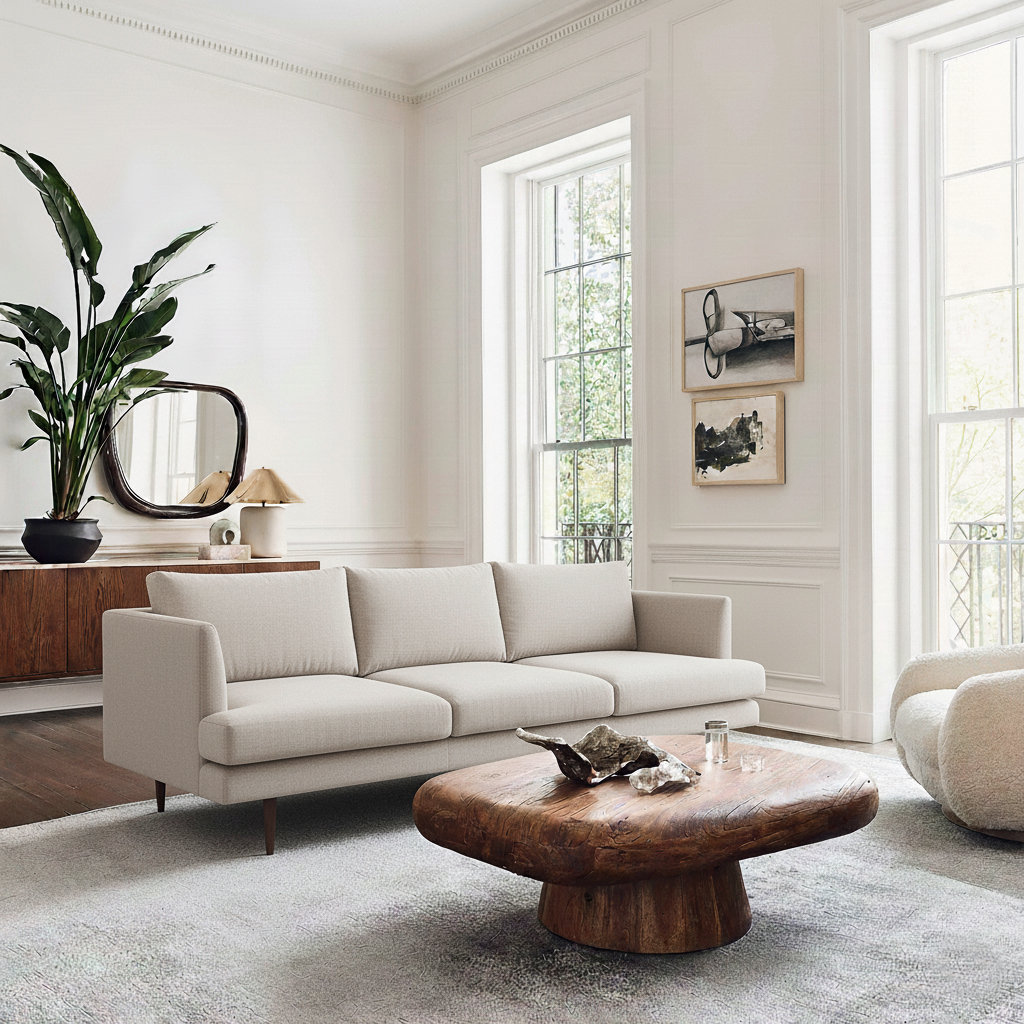Miller 84" Velvet Sofa, Light Gray Linen Blend 