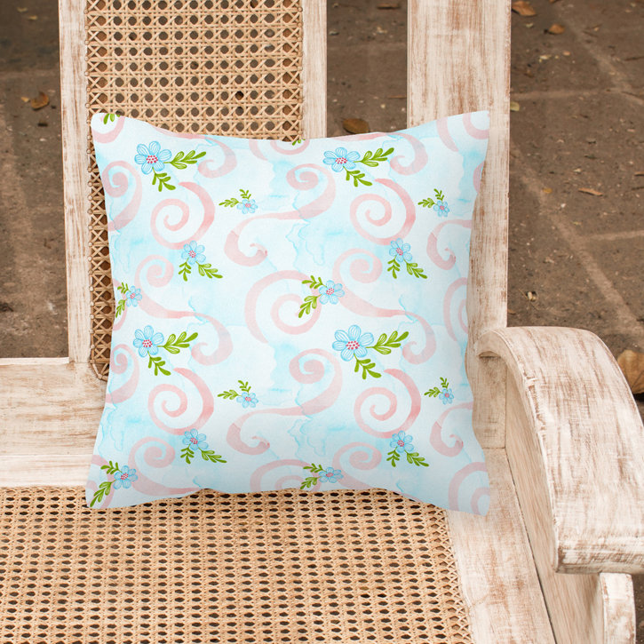  Coussin extérieur Flowers and Swirls, 14 po x 14 po