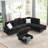 Sectional 3-Seaters Sofa With Chaise, Storage Ottoman, Metal Legs And Copper Nails,Two White Pillows ,Black(102" X 76" X35")-1482453108