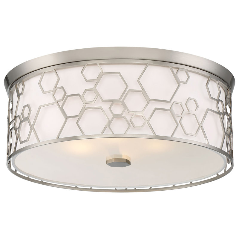 17" Brushed Nickel LED Drum Ceiling Light with White Linen Shade