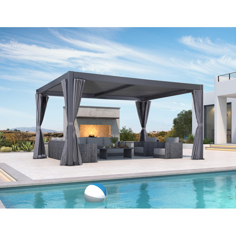 PURPLE LEAF Louvred Pergola with Netting and Curtains, 7.7' H x 12' W x 16' D
