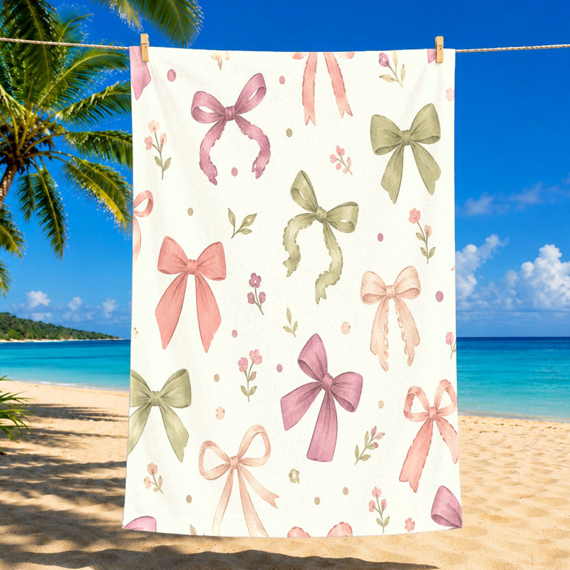 1 pièce Adorable serviette de plage à motif d'arc, avec de jolis aquarelles et des fleurs dans des tons pastel. Microfibre douce, parfaite pour les voyages, la natation, les voyages, unisexe.