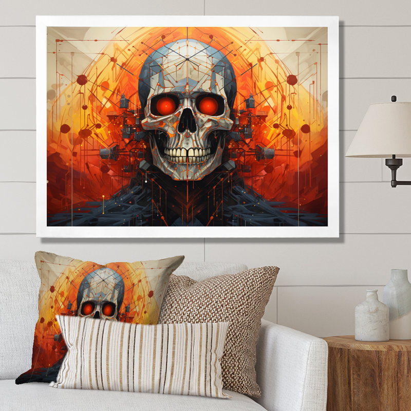 " Skull Eternal Rest Geometric I ", 34" H x 44" W x 1.5" D, White Single Picture Framed