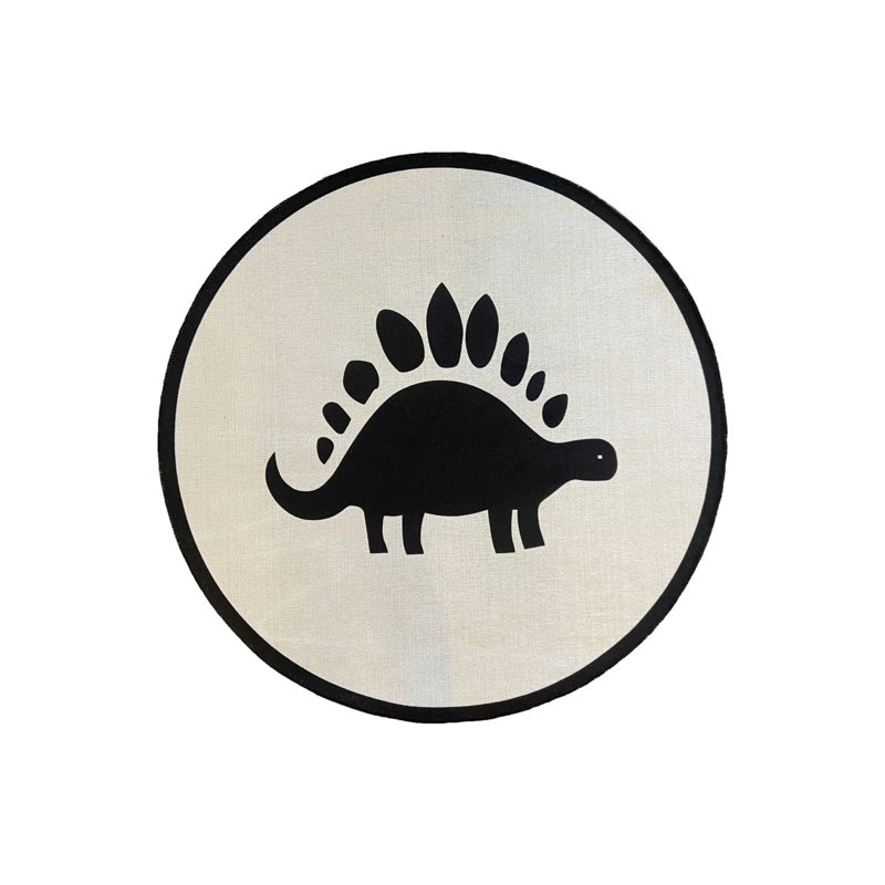 Tapis noir et blanc à motif de dinosaure, Rond 2 pi 8 po