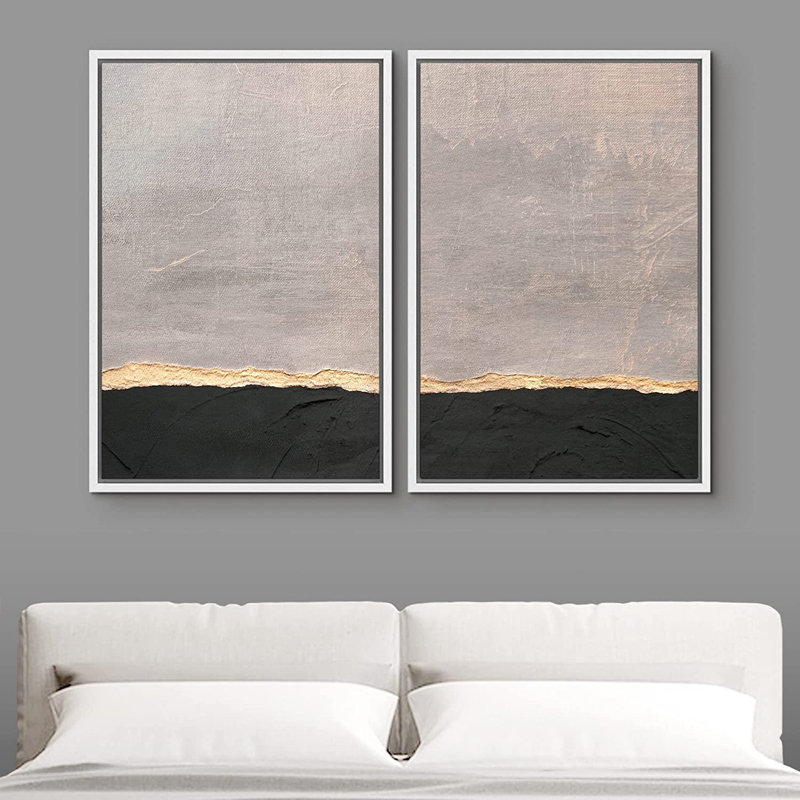Ensemble de 2 peintures encadrées sur toile, H 24 po x l 32 po x P 1,5 po, Blanc