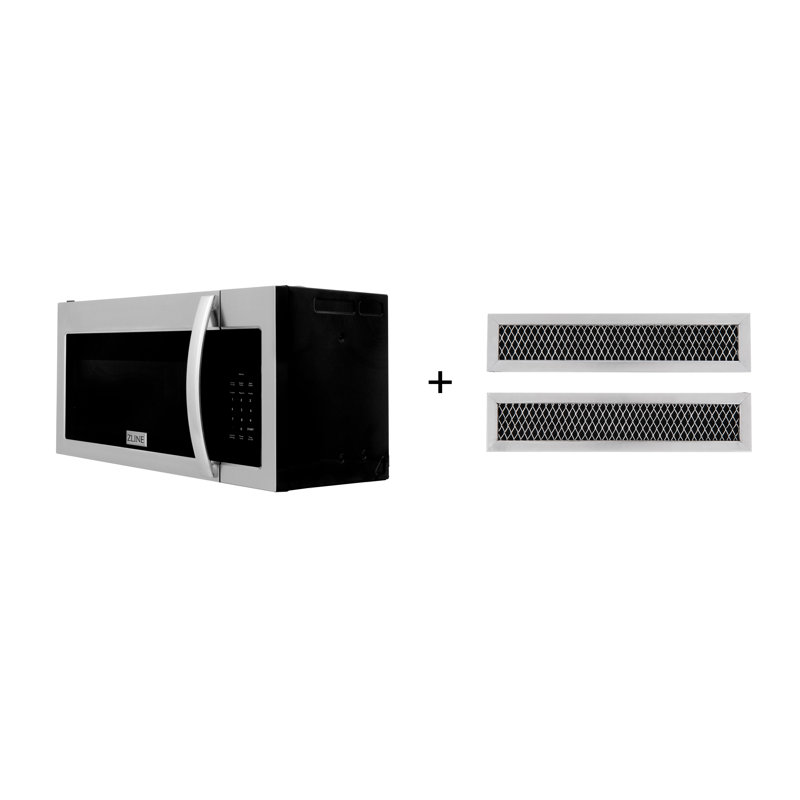 ZLINE 30 in. 1.5 cu. ft. Over-The-Range Microwave in Stainless Steel with Modern Handle and Set of 2 Charcoal Filters (MWO-OTRCF-30)