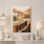 Tableau sur toile représentant des bâtiments en bois superposés aux tons naturels-347181203