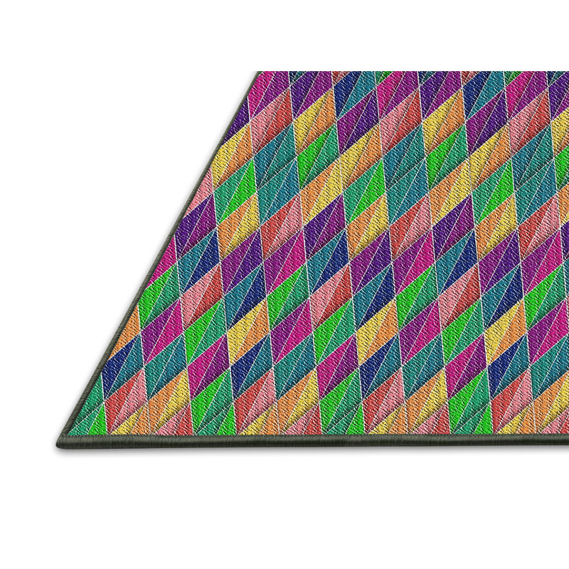 Tapis vert/orange/mauve à motifs, Rectangle 5 pi x 7 pi
